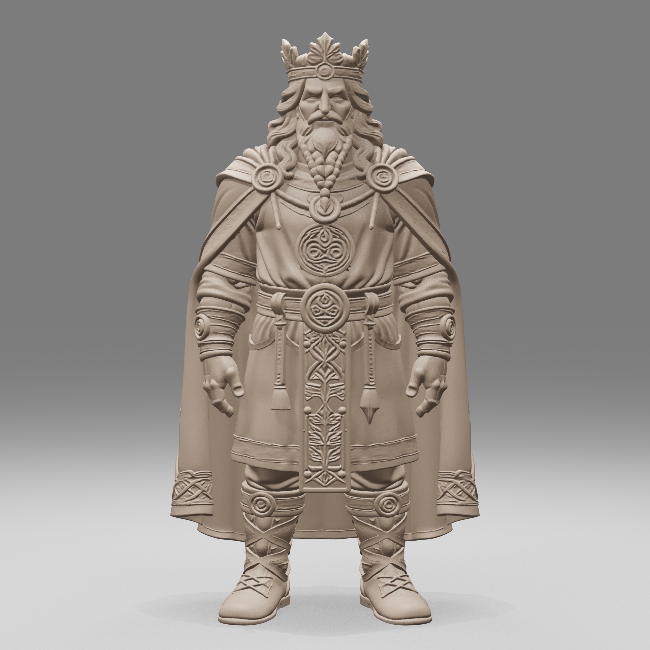 Detailed 3D printed king figurine rendered as a product image before printing